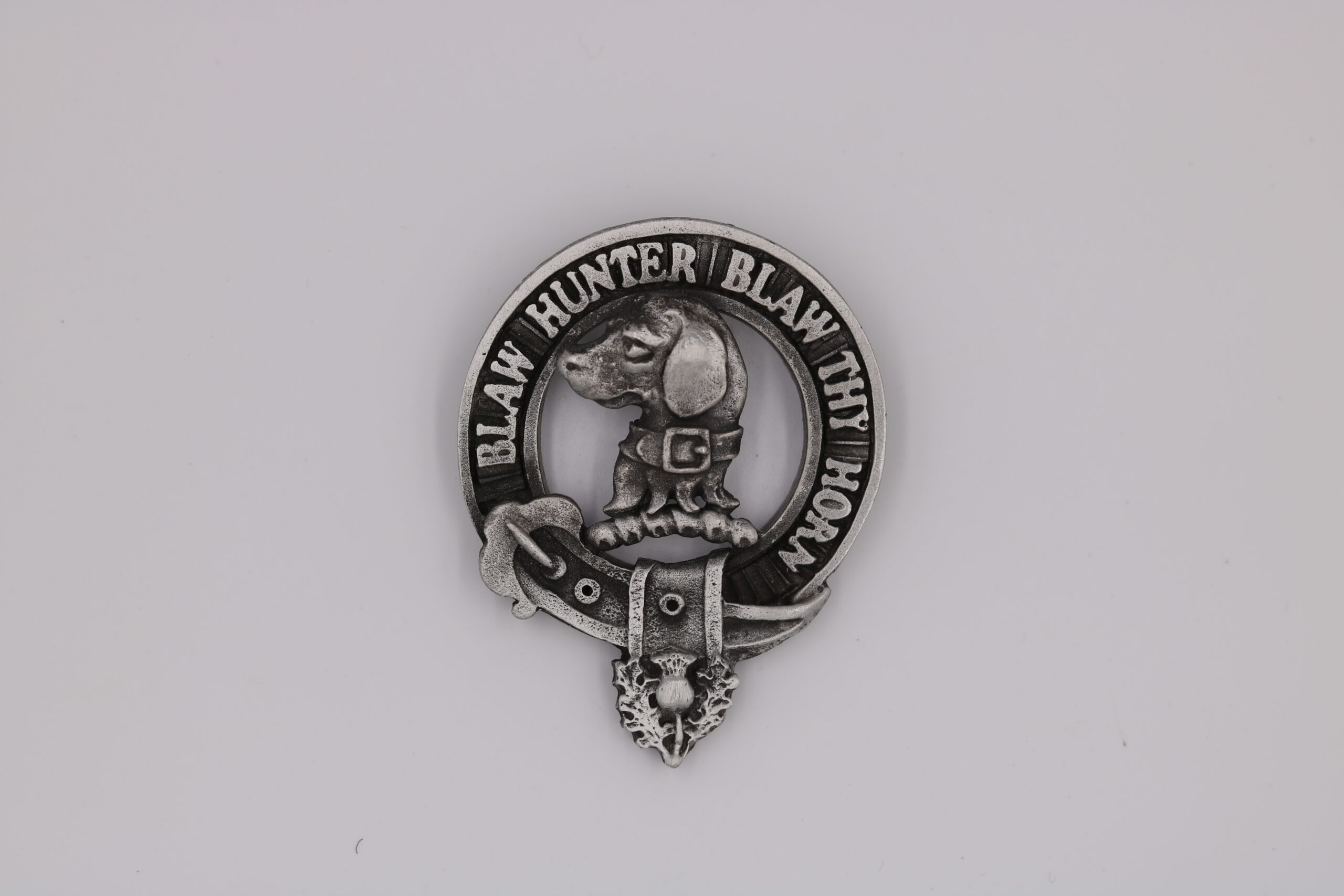 Forrester Scottish Clan Crest Pewter Badge or Kilt Pin 