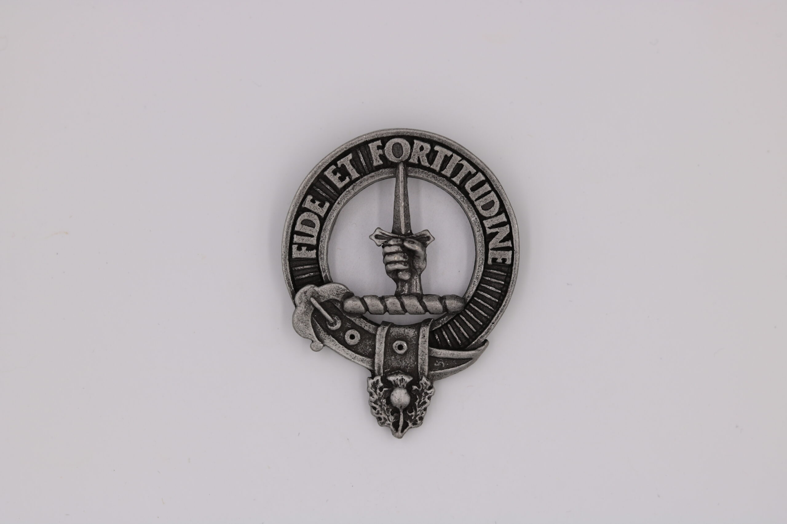 Shaw Scottish Clan Crest Pewter Badge or Kilt Pin 